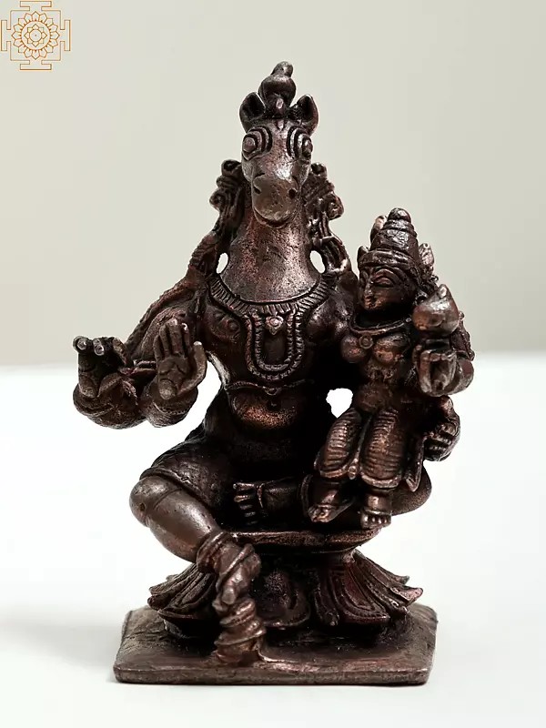 2" Small Hayagreeva Avatar of Vishnu with His Consort Lakshmi | Handmade