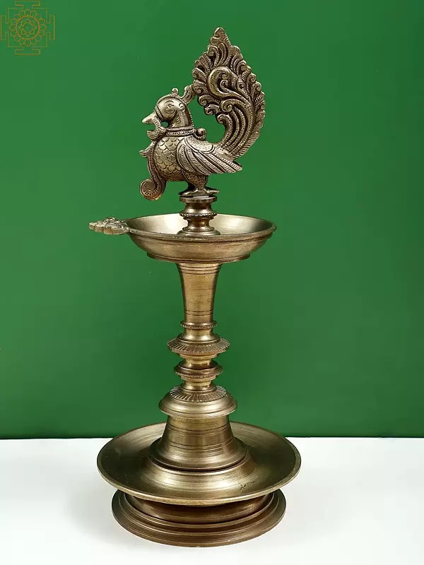 12" Bronze Peacock Lamp | Fine Quality | Hoysala Art