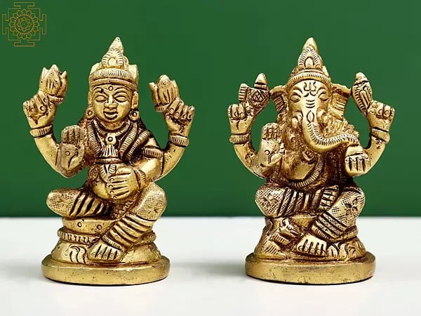 3" Small Brass Lakshmi Ganesha Statue | Handmade