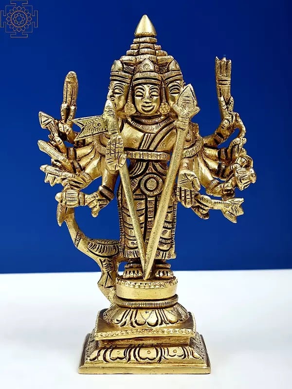 6" Small Brass Lord Shanmugar Statue | Handmade