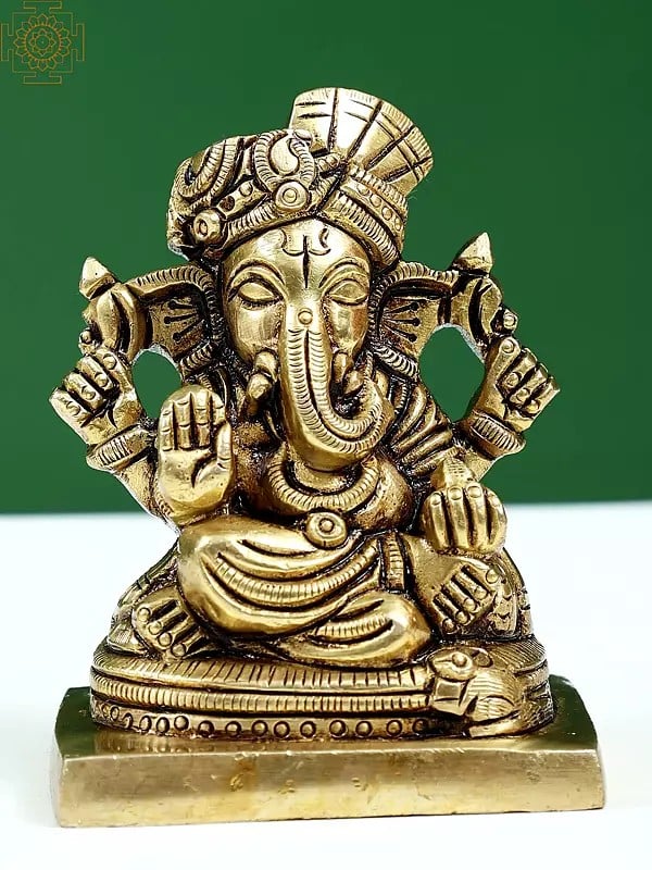 3" Small Brass Raja Ganapathy Statue | Handmade Brass Idols