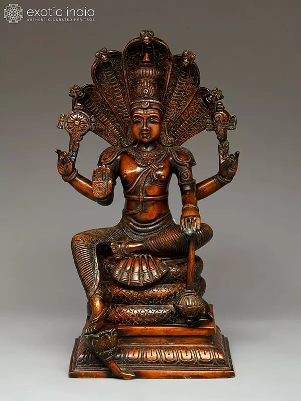 11" Bhagawan Vishnu Seated on Sheshnag | Handmade