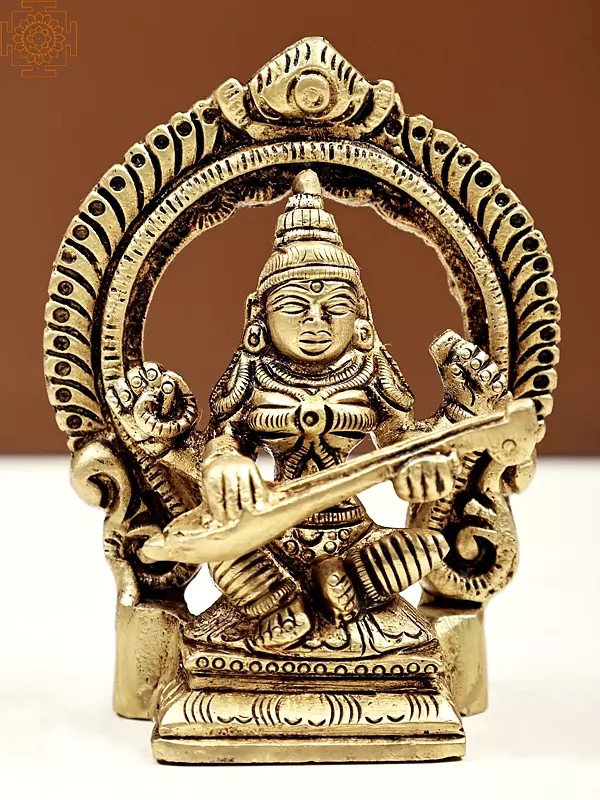 3" Small Brass Goddess Saraswati | Handmade