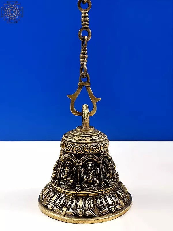 6" Ganesha Temple Ceiling Bell in Brass | Handmade