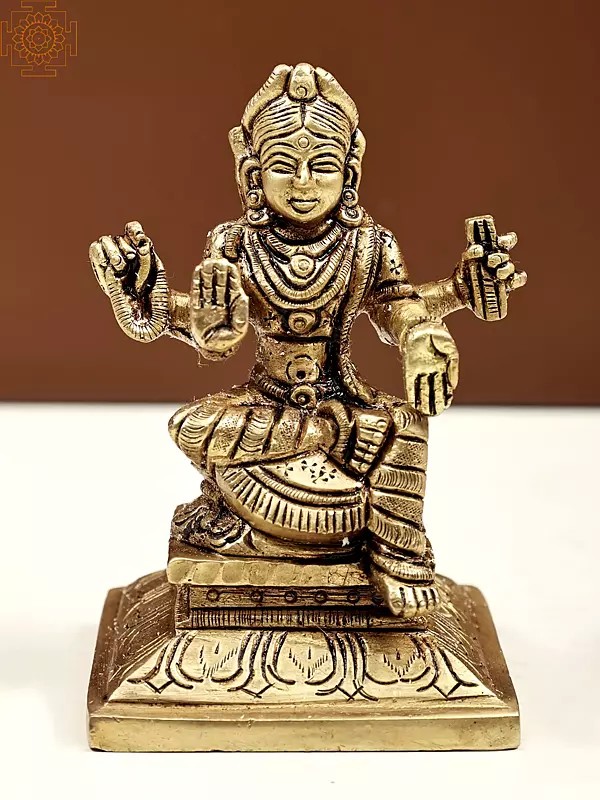 3" Small Bala Tripura Sundari Statue Sitting on Pedestal | Handmade