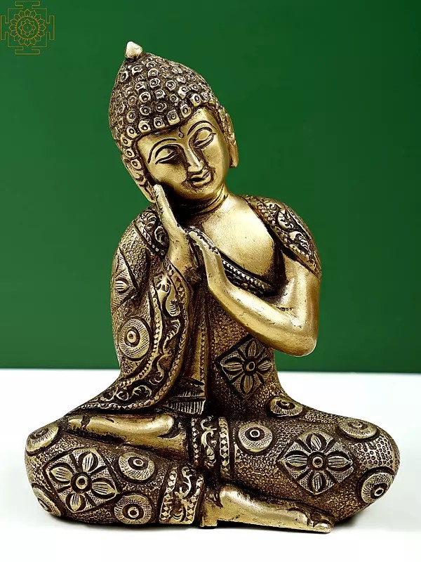 6" Brass Tibetan Thinking Buddhist Deity | Handmade