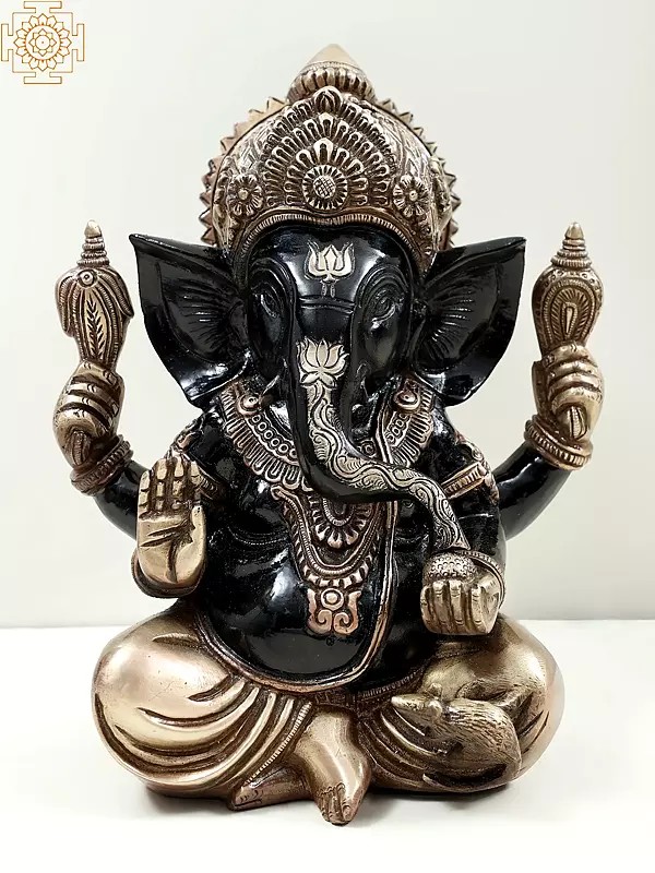 9" Brass Sitting Lord Ganesha Statue | Handmade