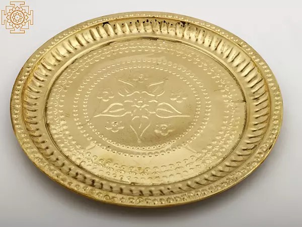 Floral Design Pooja Plate in Brass