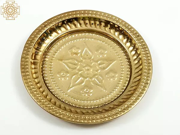 Floral Design Pooja Plate in Brass