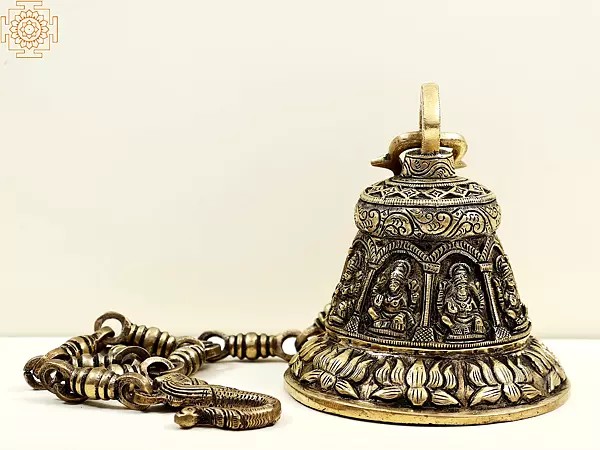 5" Brass Goddess Lakshmi Temple Ceiling Bell | Handmade