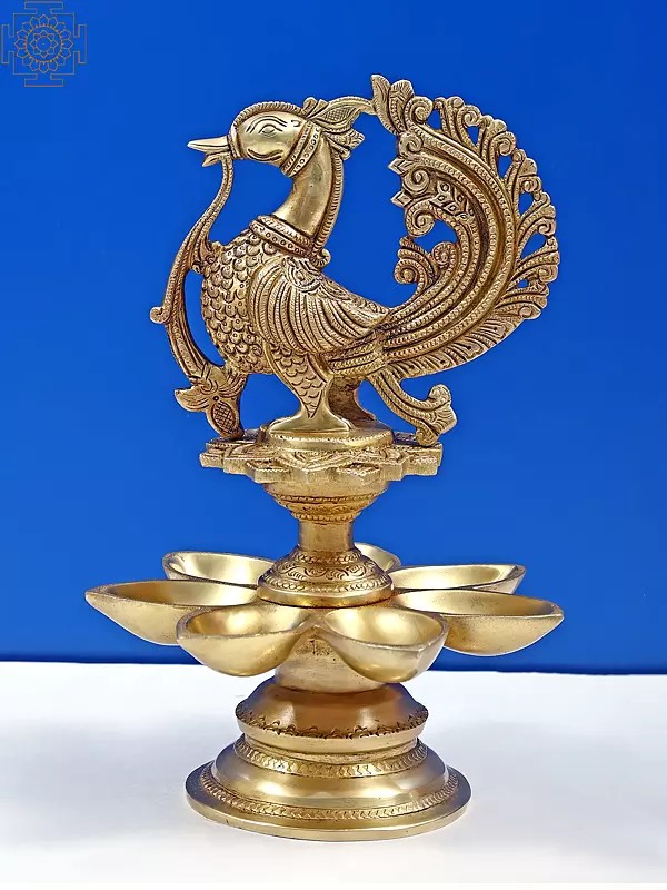 11" Peacock Oil Lamp In Brass | Handmade