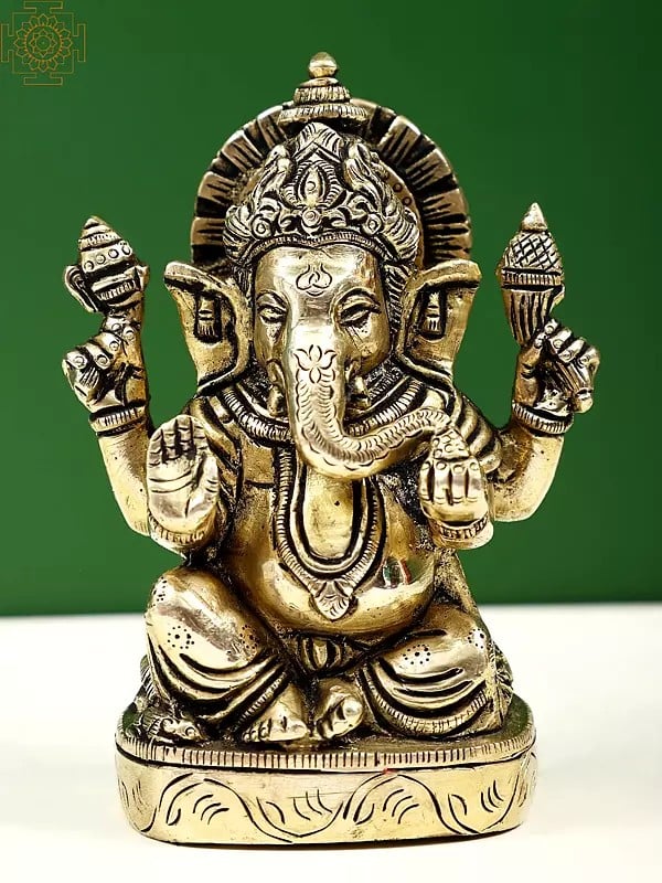 4" Small Brass Lord Blessing Ganesha | Handmade
