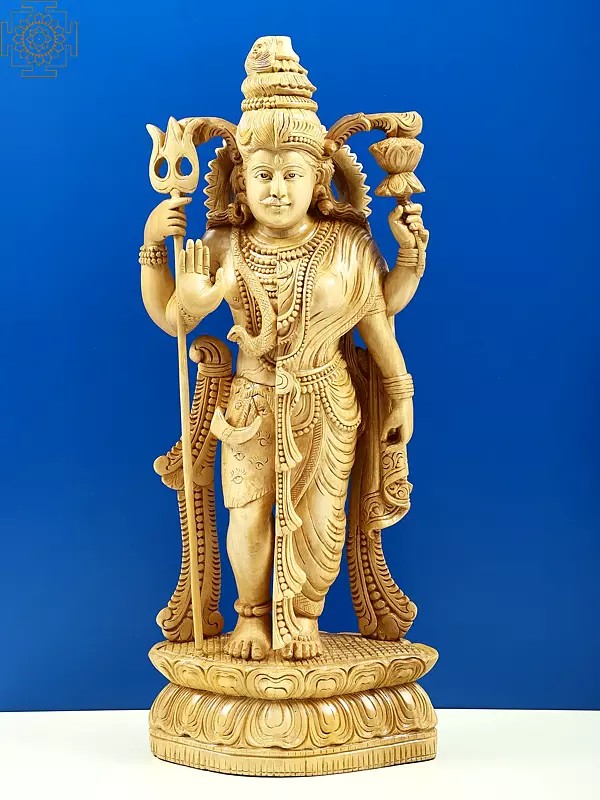 25" Ardhanarishvara Cedar Wood Statue | Handmade