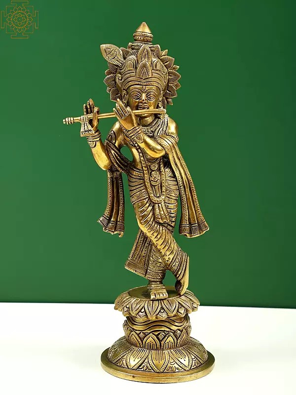 12" Brass Standing Fluting Krishna Statue
