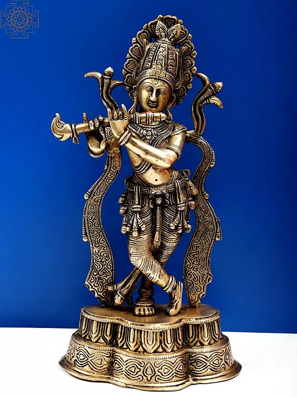 14" Brass Standing Fluting Krishna