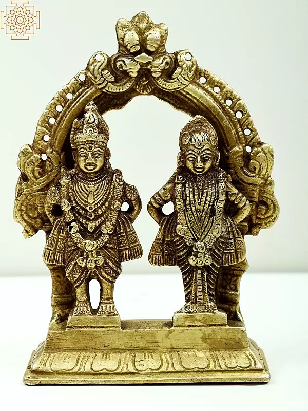 6" Small Lord Vitthal and Goddess Rukmini Idol with Kirtimukha Prabhavali