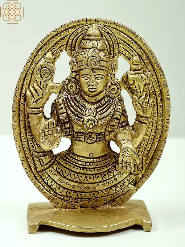 4" Small Brass Goddess Lakshmi Seated on Pedestal