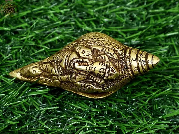 3" Small Lord Ganesha Conch in Brass