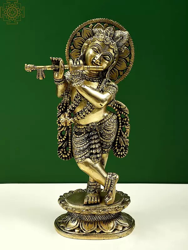 11" Brass Fluting Krishna