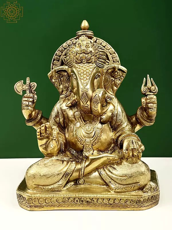 9" Brass Lord Ganesha in Abhaya Mudra