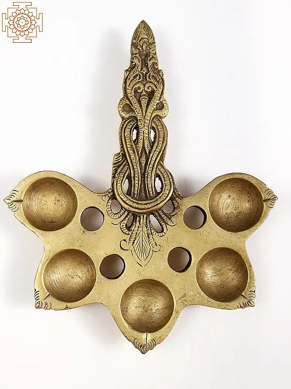Seven Inch Brass Five Wick Lamp for Rituals