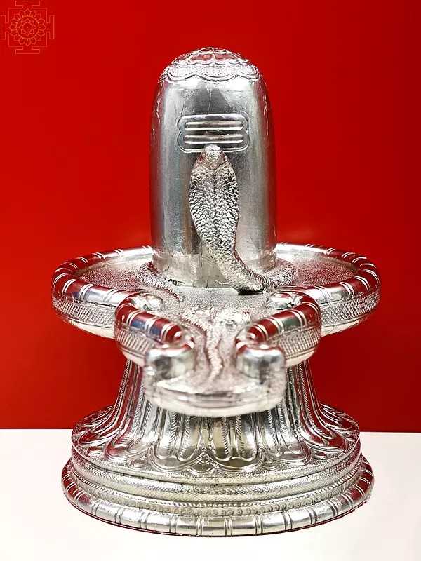16" Wooden Shiva Linga with Aluminium Cladding | Wood Cladding with German Silver