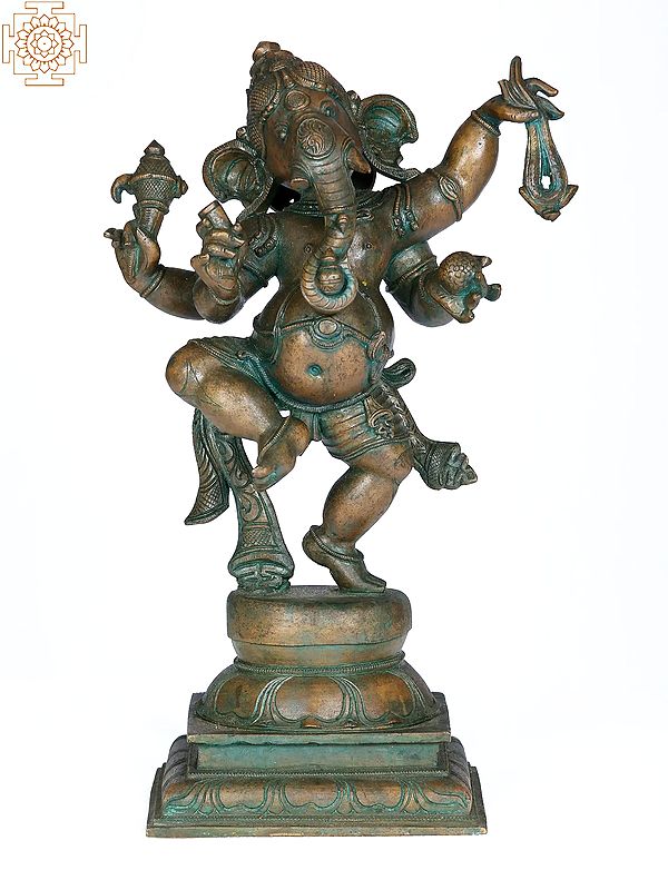 14" Dancing Ganesha Bronze Statue | Madhuchista Vidhana (Lost-Wax) | Panchaloha Bronze from Swamimalai