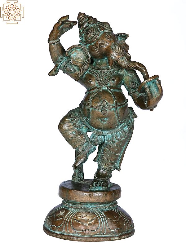 14" Standing Ganesha Idol with Mirror | Madhuchista Vidhana (Lost-Wax) | Panchaloha Bronze from Swamimalai