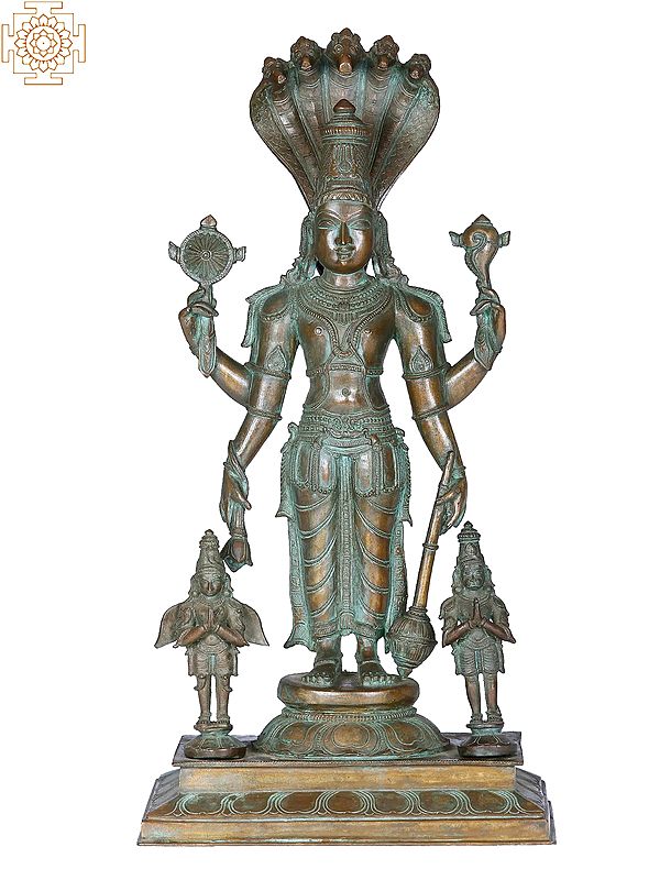 20" Standing Vishnu with Garuda and Hanuman | Madhuchista Vidhana (Lost-Wax) | Panchaloha Bronze from Swamimalai