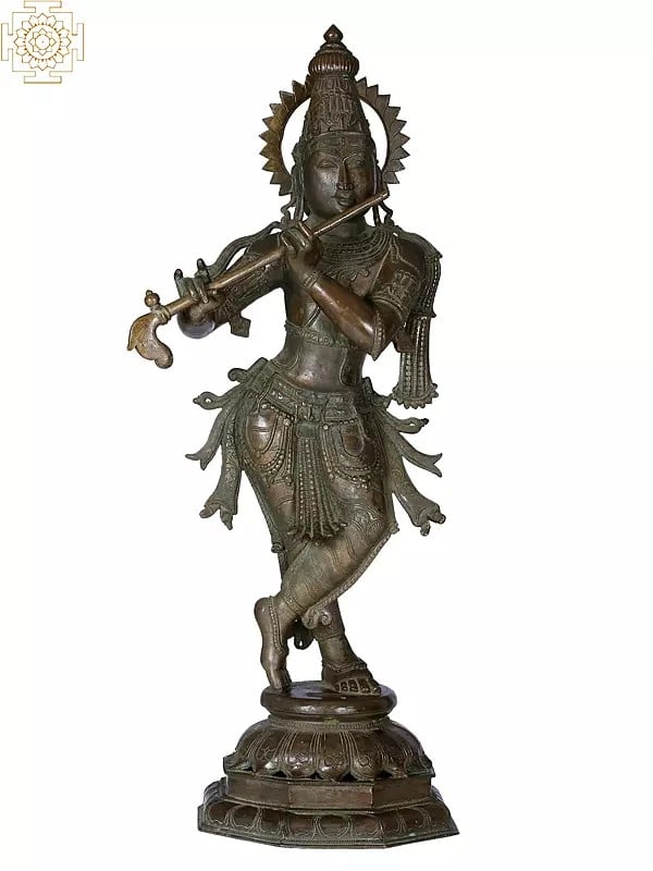 30" Fluting Krishna Bronze Statue | Madhuchista Vidhana (Lost-Wax) | Panchaloha Bronze from Swamimalai