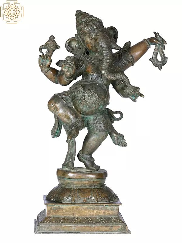 21" Dancing Ganesha Bronze Statue | Madhuchista Vidhana (Lost-Wax) | Panchaloha Bronze from Swamimalai