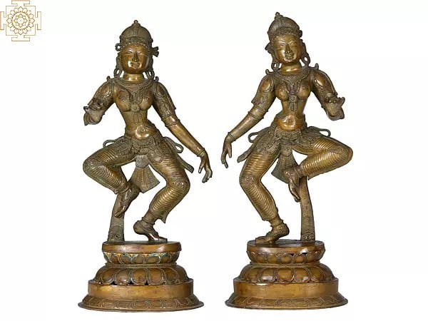 18" Dancing Lady (Pair) | Madhuchista Vidhana (Lost-Wax) | Panchaloha Bronze from Swamimalai