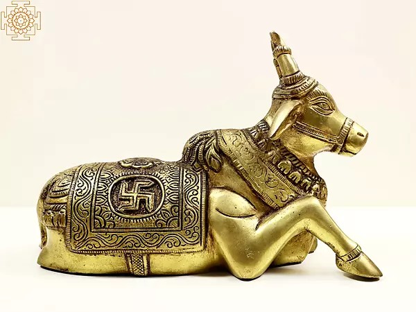 10" Brass Engraved Nandi Idol