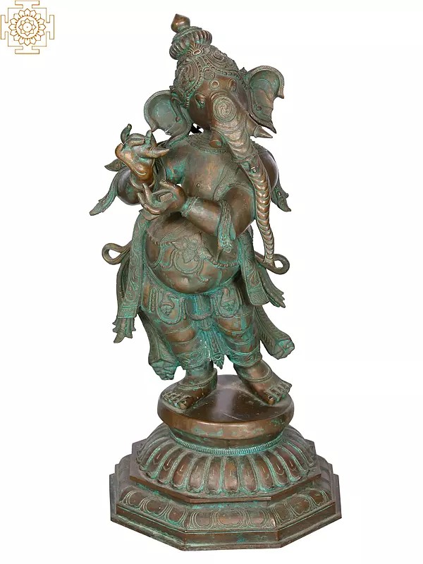 26" Writing Ganesha Panchaloha Bronze Statue from Swamimalai | Madhuchista Vidhana (Lost-Wax)