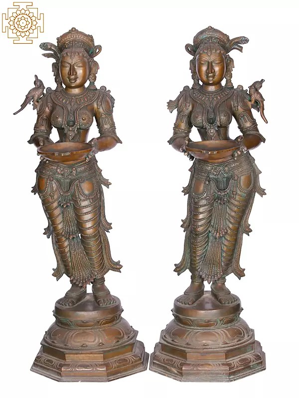 40" Large Paavai Vilakku (Deep Lakshmi) | Madhuchista Vidhana (Lost-Wax) | Panchaloha Bronze from Swamimalai