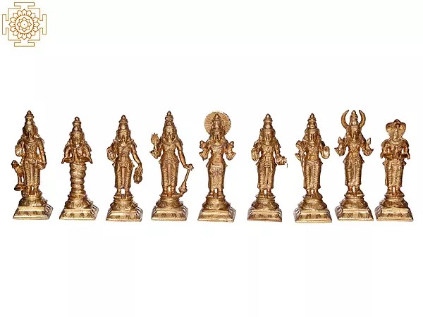 9" Navagraha Idol | Nine Planets Panchaloha Bronze Statue from Swamimalai | Madhuchista Vidhana (Lost-Wax)