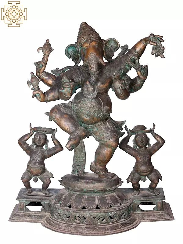 36" Large Six Armed Dancing Ganesha | Madhuchista Vidhana (Lost-Wax) | Panchaloha Bronze from Swamimalai
