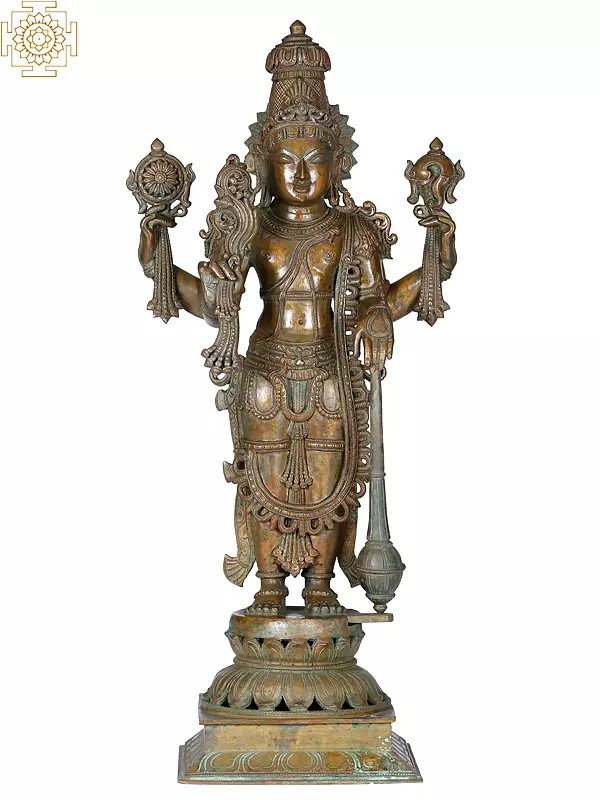 25" Standing Vishnu Sculpture | Madhuchista Vidhana (Lost-Wax) | Panchaloha Bronze from Swamimalai