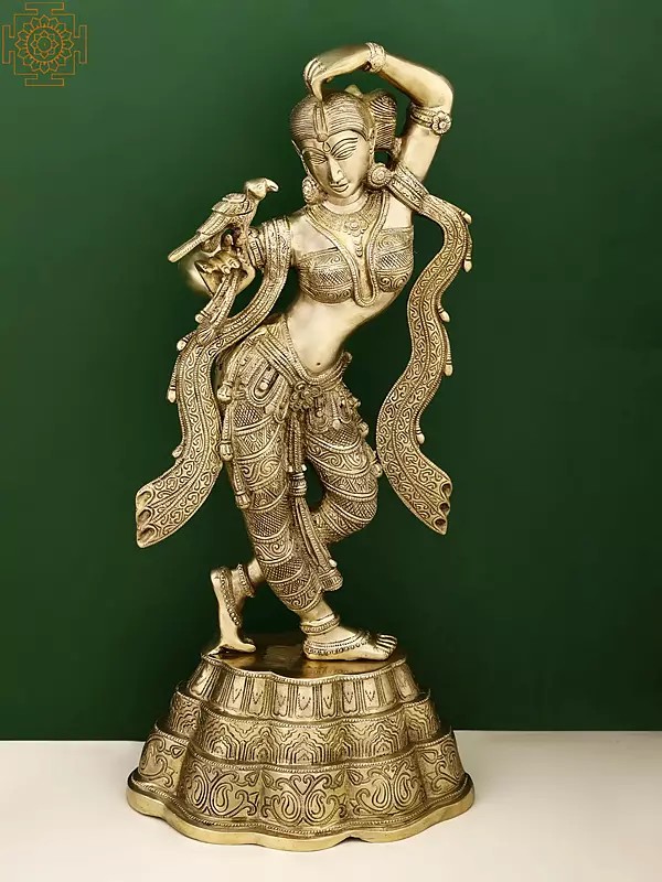 24" Brass Dancing Lady with Parrot