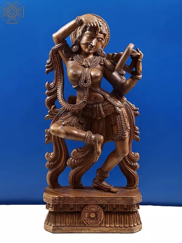 Darpana: Large Wooden Dancing Lady with Mirror