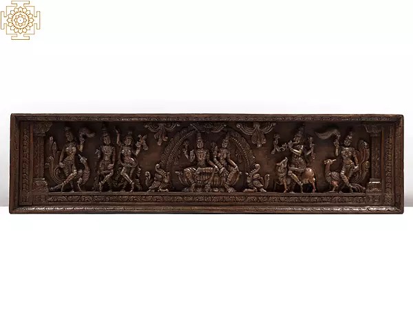 68" Large Wooden Vishnu Lakshmi Panel
