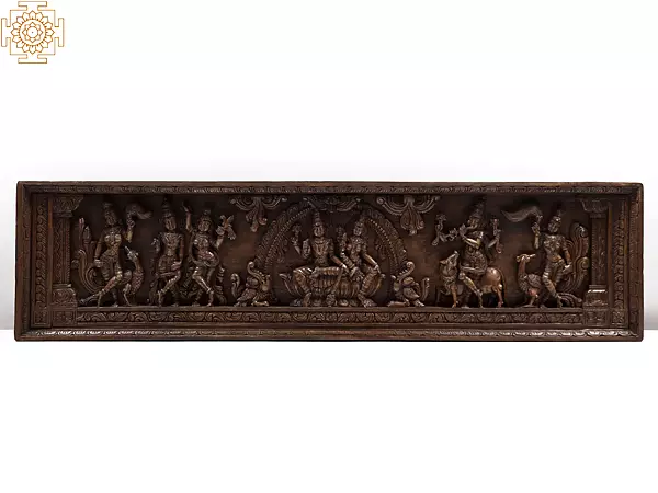 68" Large Wooden Vishnu Lakshmi Panel