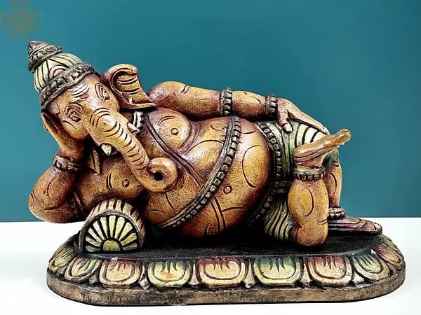 12" Wooden Relaxing Ganesha