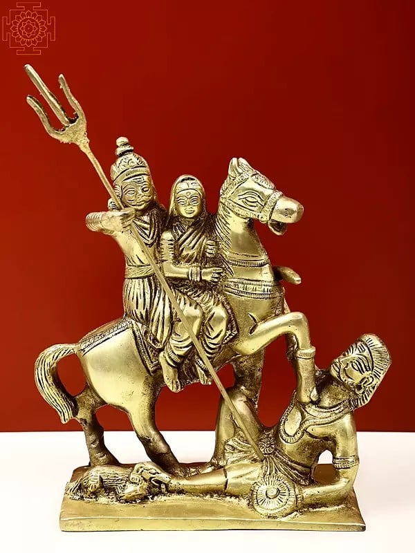 8" Brass Shiva Parvati Sitting on Horse