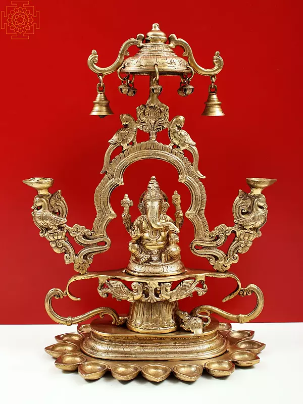 Lord Ganesha with 16 Diyas