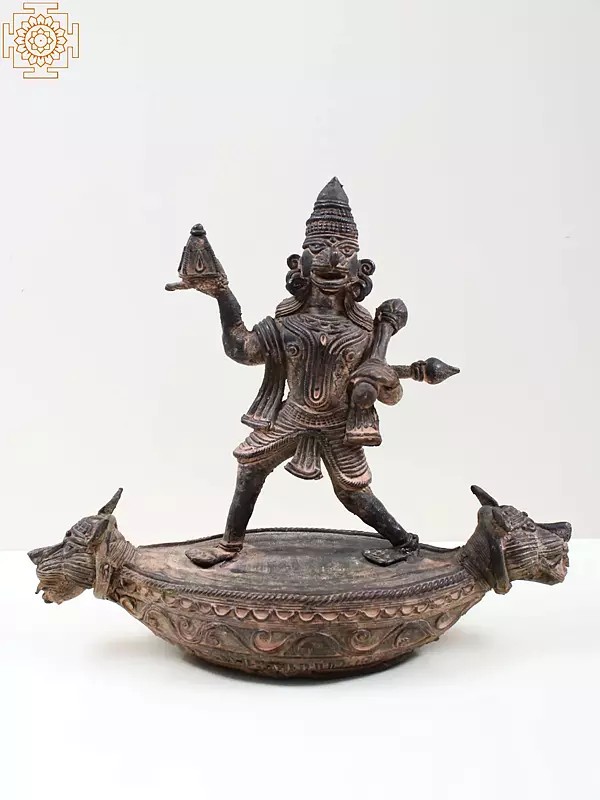 10" Brass Lord Hanuman Lifting Mountain (Tribal Dhokra Art)
