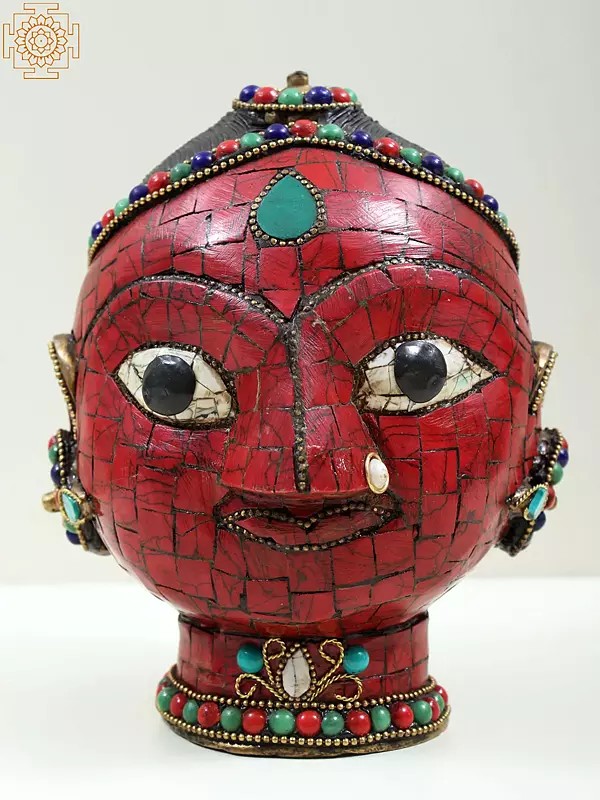 6" Small Brass Gauri Head (Devi Parvati) with Inlay Work