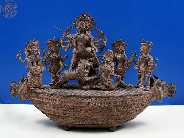19" Brass Goddess Mahishasura Mardini