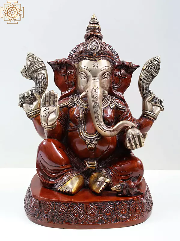 Brass Lord Ganesha Sculpture - 14" Blessing Pose