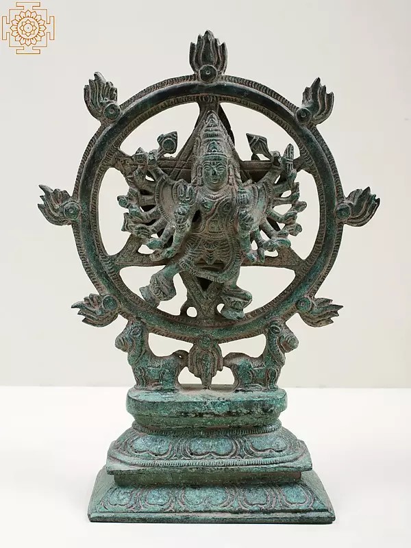 9" Brass Vishnu as Lord Sudarshana and Narasimha on Reverse